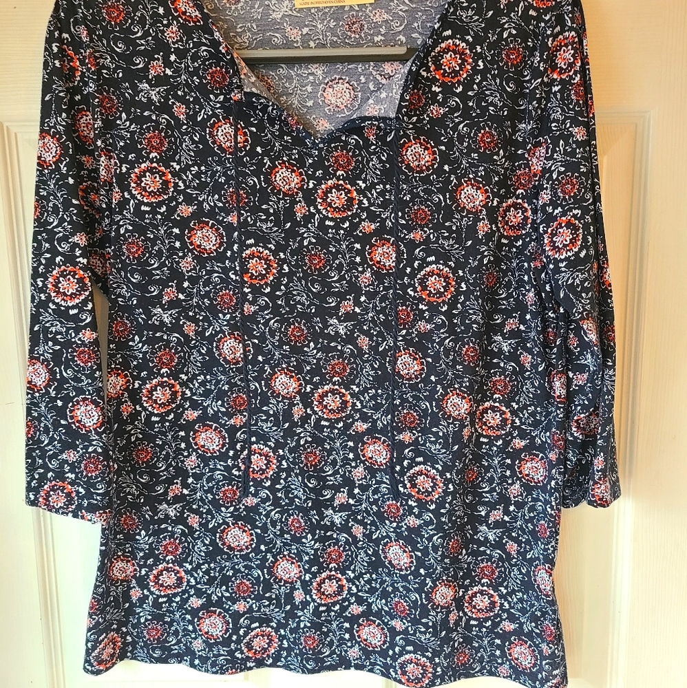 Faded Glory 3/4 sleeve Navy, Coral floral shirt